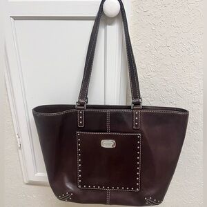 Michael Kors Chestnut Brown Leather Tote with Silver Details